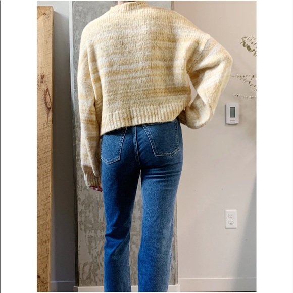 SOLD Puff Sleeve Yellow Striped Sweater - Picture 2 of 4